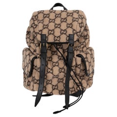 GUCCI beige 2020 GG WOOL & LEATHER SMALL BACKPACK Bag