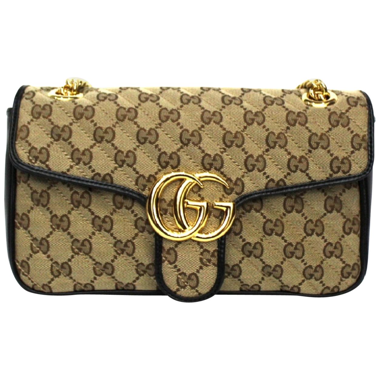 Gucci Beige and Black Canvas and Leather Marmont Bag