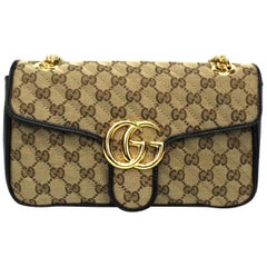 Gucci Beige and Black Canvas and Leather Marmont Bag