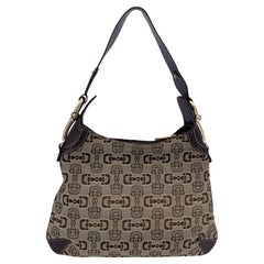 Gucci Beige und Braun Canvas Horsebit Print Hobo Umhängetasche