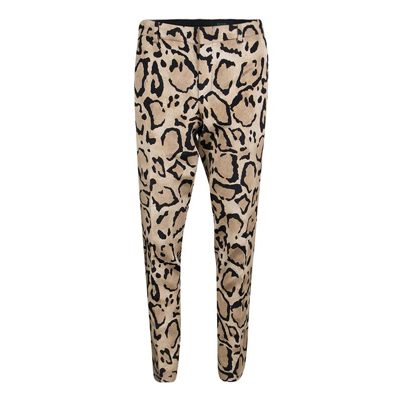 Gucci Beige Animal Printed Silk Tapered Trousers M