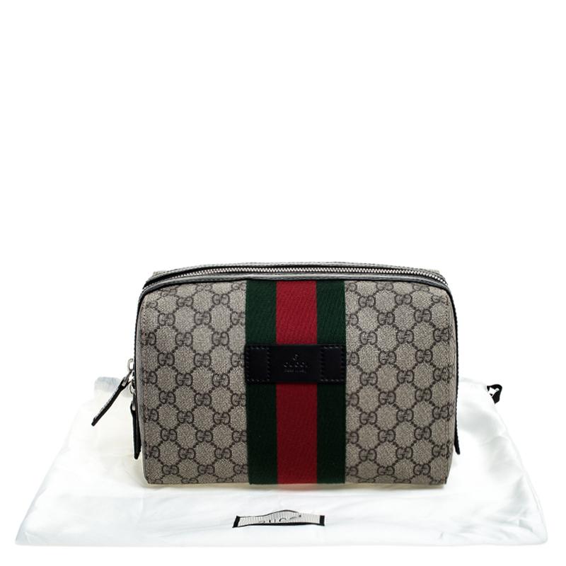 Gucci Beige/Balck GG Supreme Canvas and Leather Web Toiletry Pouch 5