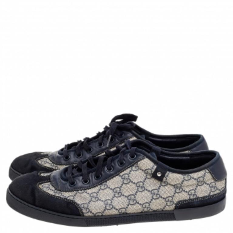 De los hombres Gucci Zapatillas bajas de lona y piel beige/negro talla 44