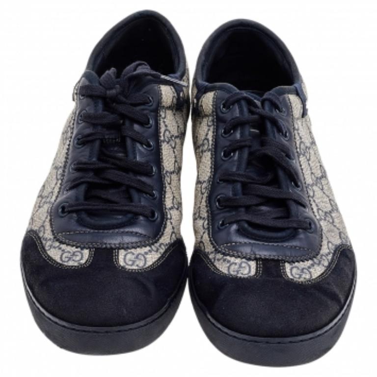 Gucci Zapatillas bajas de lona y piel beige/negro talla 44 2