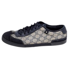 Gucci - Baskets basses en toile et cuir enduite beige/noir, taille 44