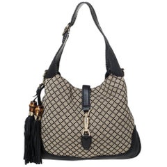 Used Gucci Beige/Black Diamante Canvas and Leather New Jackie Hobo