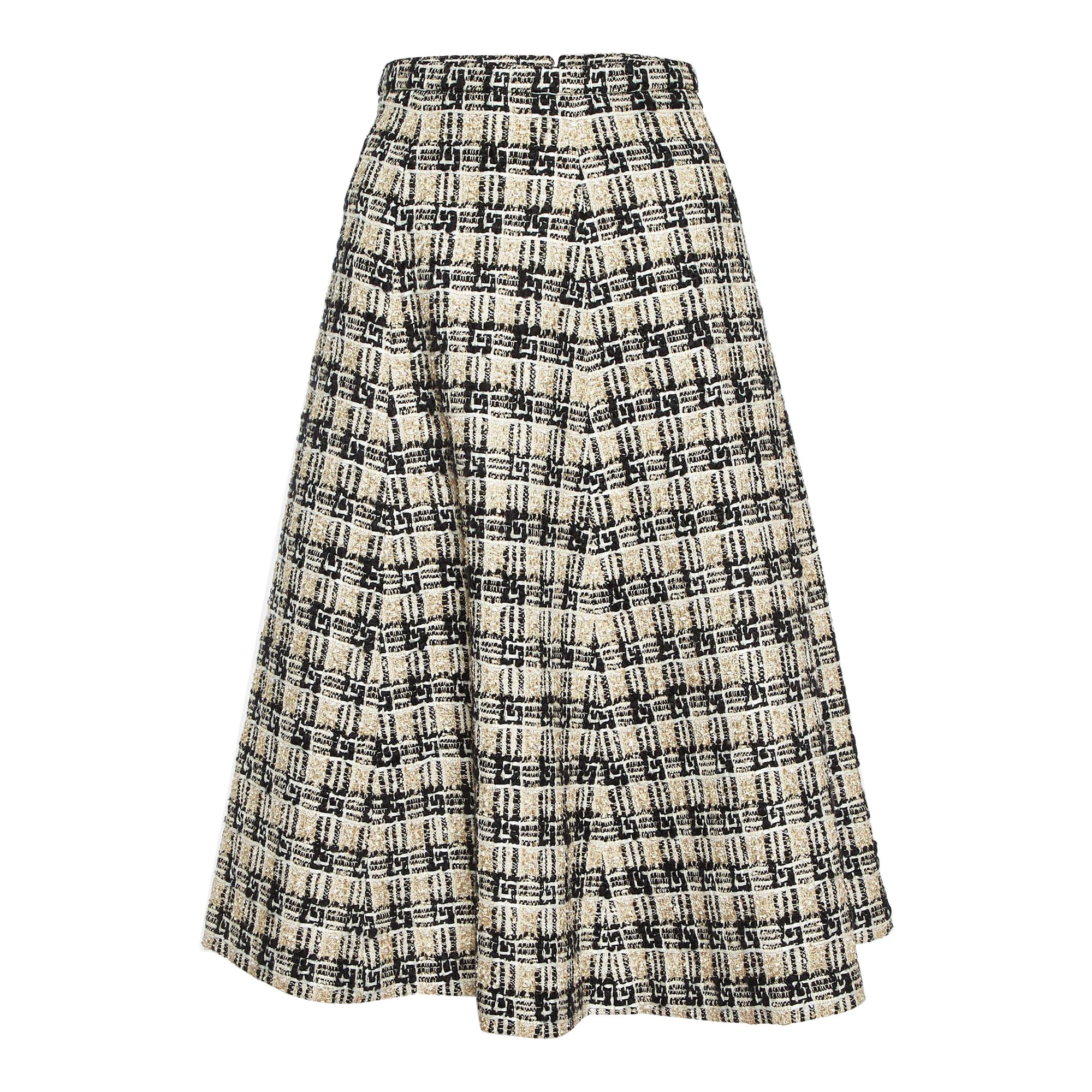 Gucci Beige/Black G Check Tweed Midi Skirt M