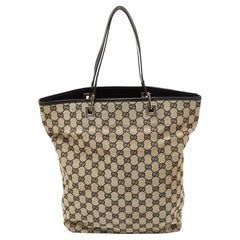 Gucci Eclipse Tote aus GG Segeltuch und Leder in Beige/Schwarz