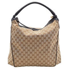 Gucci Beige/Black GG Canvas and Leather Hobo