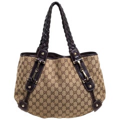 Gucci Beige/Black GG Canvas and Leather Medium Pelham Shoulder Bag