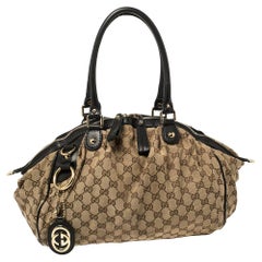 Gucci Beige/Black GG Canvas and Leather Medium Sukey Tote