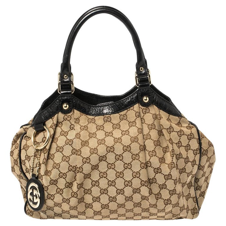 Gucci Beige/Black GG Canvas and Leather Medium Sukey Tote For Sale at ...