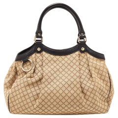 Gucci Beige/Noir GG Canvas and Leather Medium Sukey Tote