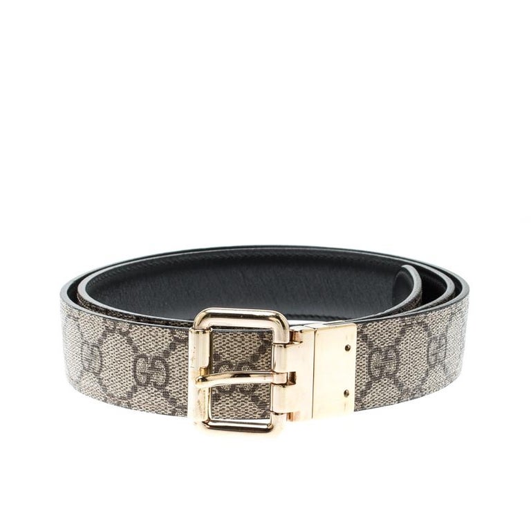 Gucci Beige/Black GG Canvas and Leather Reversible Belt For Sale at 1stDibs