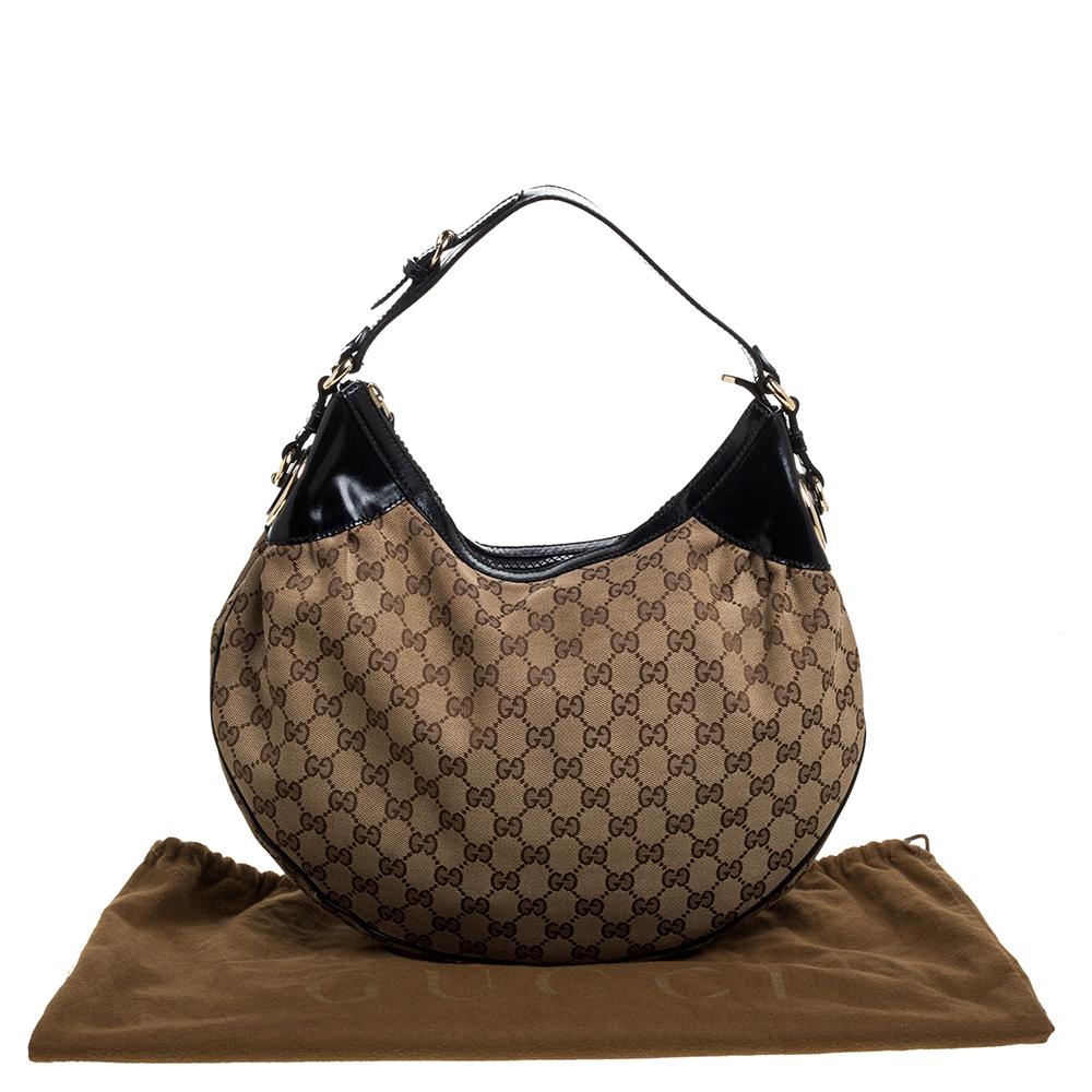 Gucci Beige/Schwarz GG Canvas und Lackleder Medium Full Moon Hobo 7