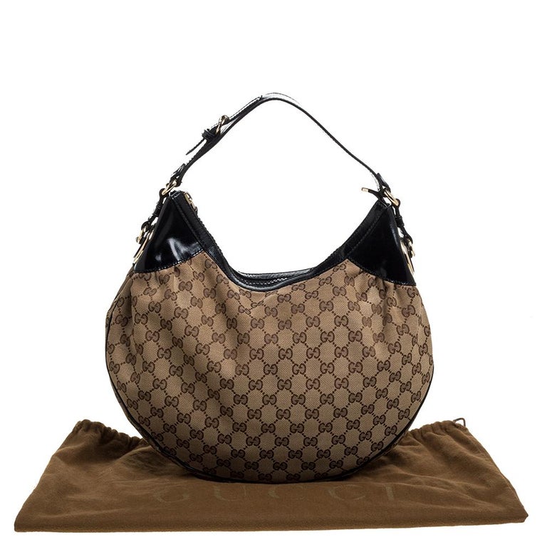 Gucci Beige/Black GG Canvas and Patent Leather Medium Full Moon Hobo Gucci
