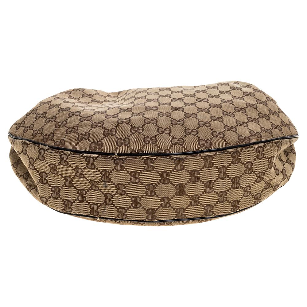 Gucci Beige/Schwarz GG Canvas und Lackleder Medium Full Moon Hobo Damen