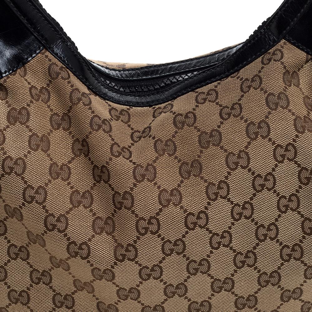 Gucci Beige/Schwarz GG Canvas und Lackleder Medium Full Moon Hobo 1