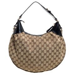 Gucci Beige/Black GG Canvas and Patent Leather Medium Full Moon Hobo