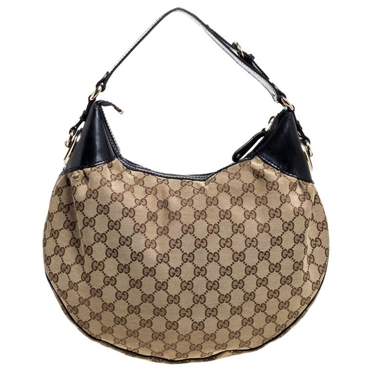 Gucci Beige/Black GG Canvas and Patent Leather Medium Full Moon Hobo at ...