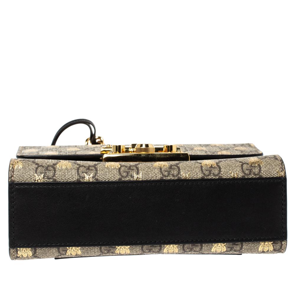 Gucci Beige/Black GG Supreme Bees Canvas and Leather Small Padlock Shoulder Bag For Sale 1