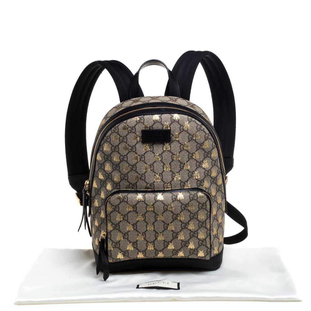 Gucci Beige/Black GG Supreme Canvas and Leather Bees Backpack 6