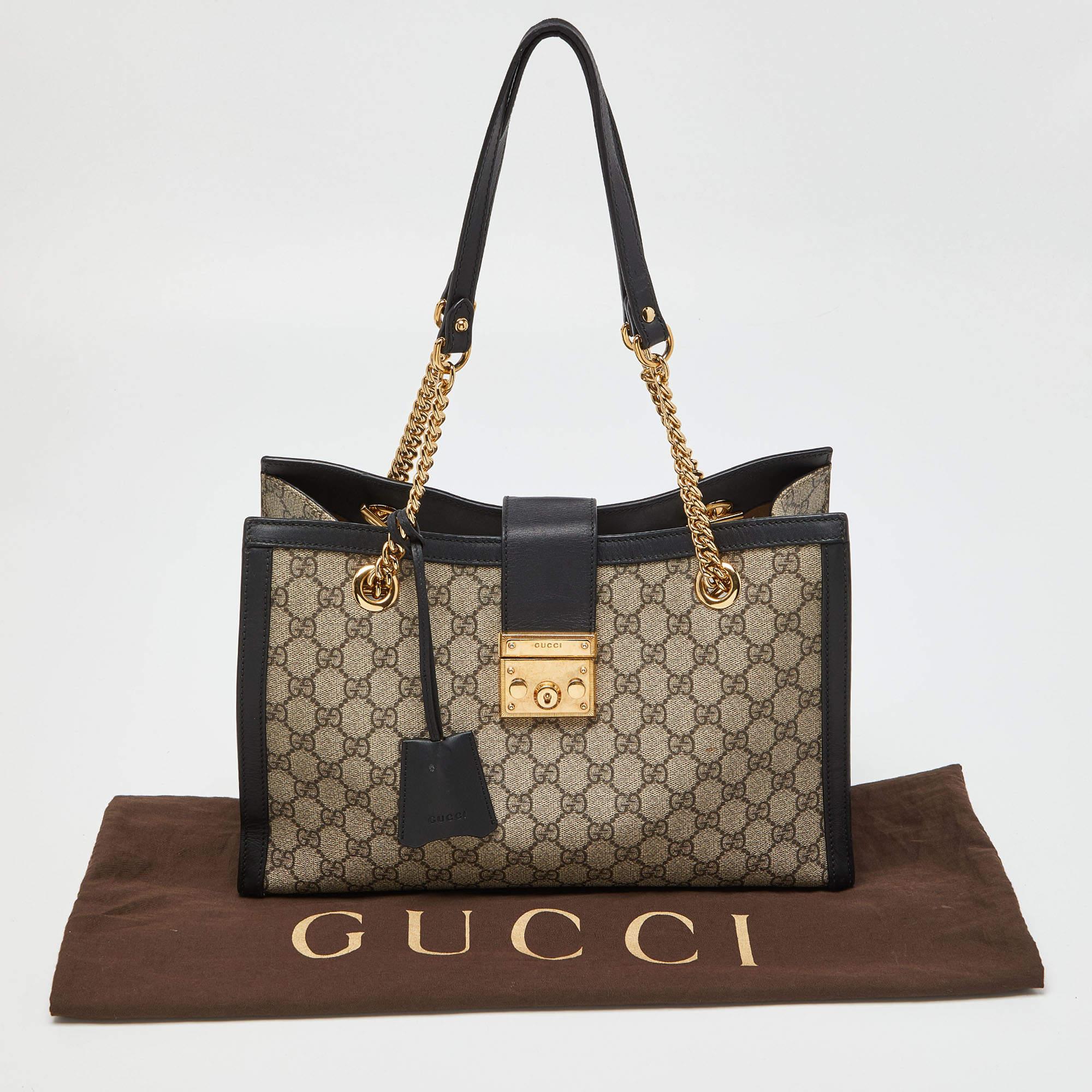 Gucci Beige/Black GG Supreme Canvas and Leather Medium Padlock Tote 8
