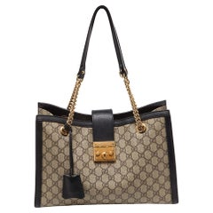 Gucci Beige/Noir GG Supreme Canvas and Leather Medium Padlock Tote