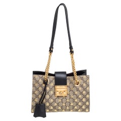 Gucci Beige/Black GG Supreme Canvas and Leather Padlock Bee Tote