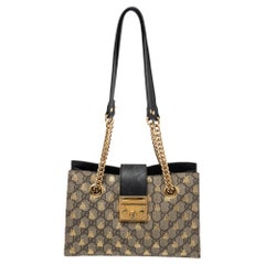 Gucci Beige/Black GG Supreme Canvas and Leather Padlock Bee Tote