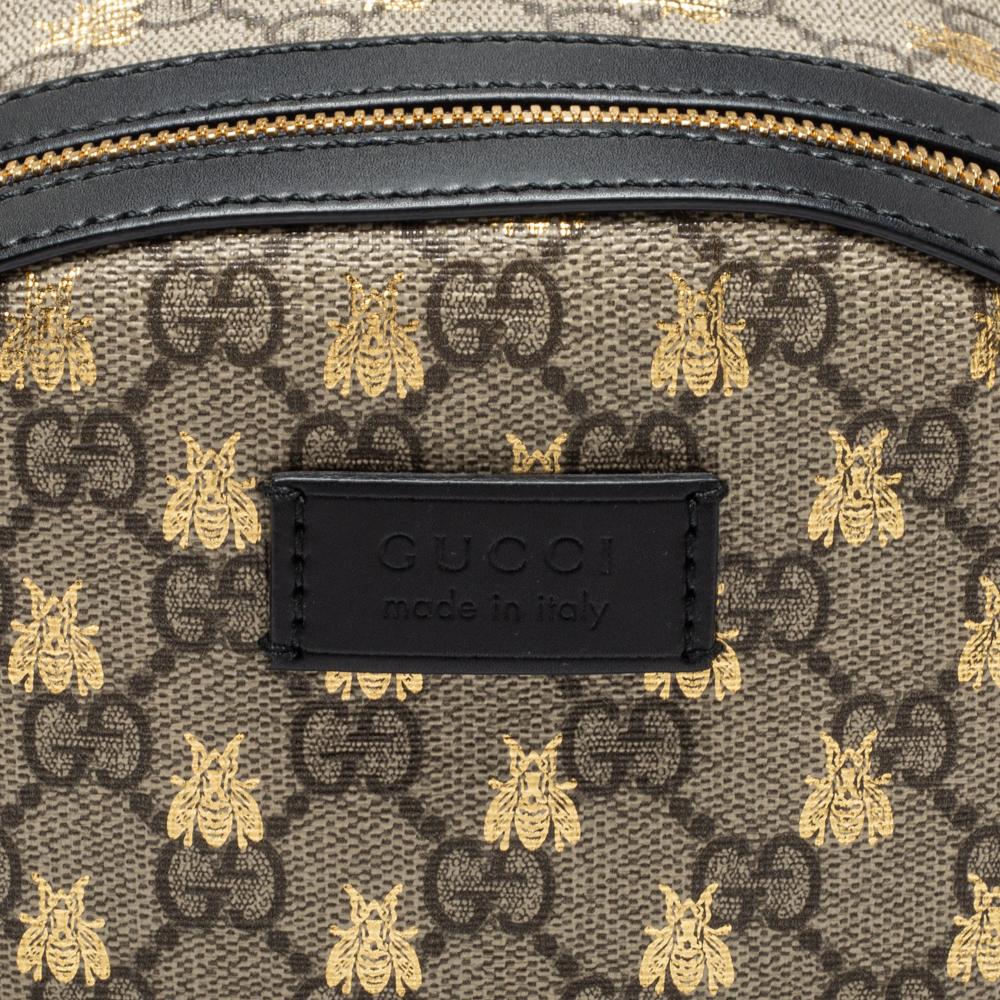 Gucci Beige/Black GG Supreme Canvas And Leather Small Bees Backpack 7