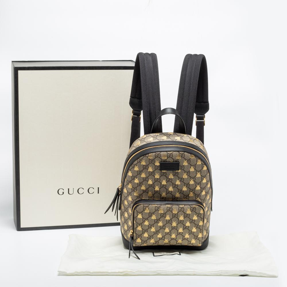 Gucci Beige/Black GG Supreme Canvas And Leather Small Bees Backpack 8
