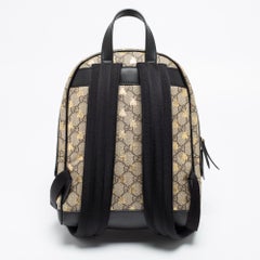 Gucci Beige/Black GG Supreme Canvas And Leather Small Bees Backpack