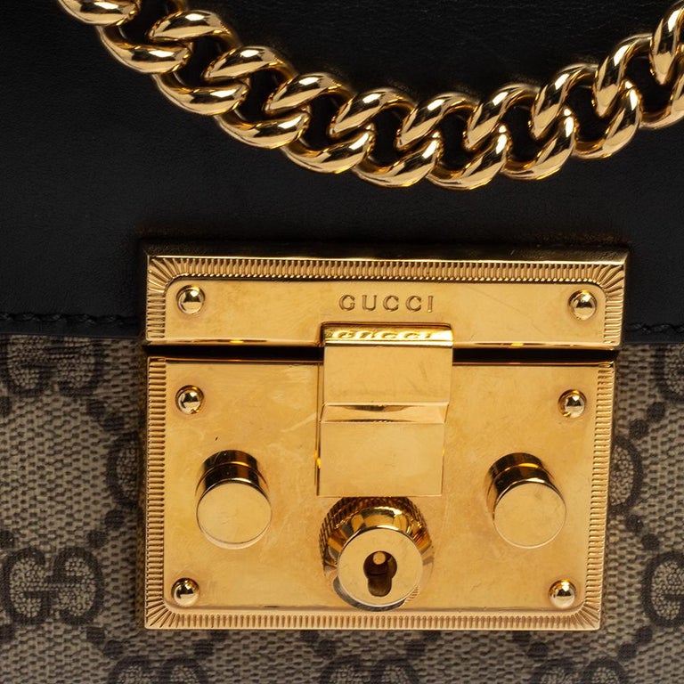 Gucci Beige/Black GG Supreme Canvas and Leather Small Padlock Shoulder