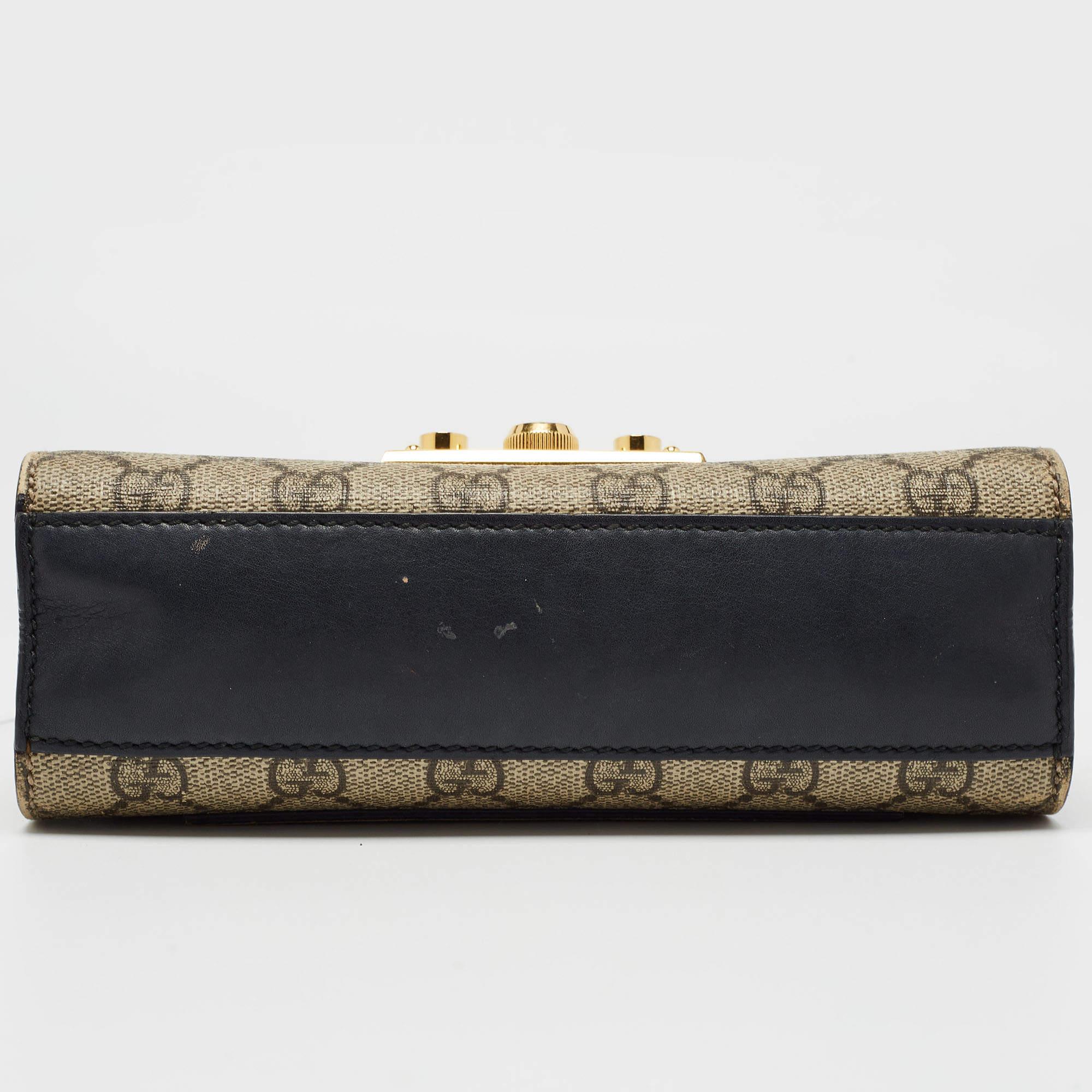 Gucci Beige/Black GG Supreme Canvas and Leather Small Padlock Shoulder Bag 1