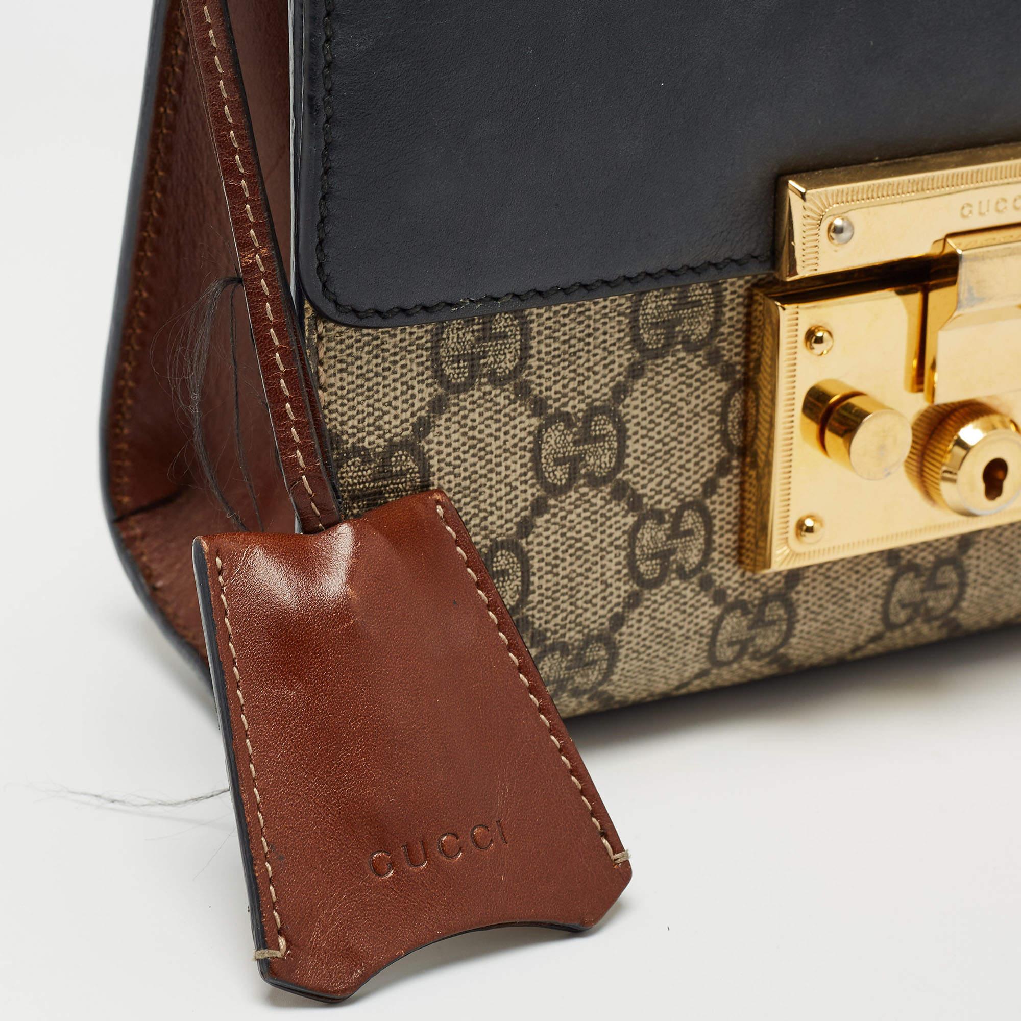 Gucci Beige/Black GG Supreme Canvas and Leather Small Padlock Shoulder Bag 3