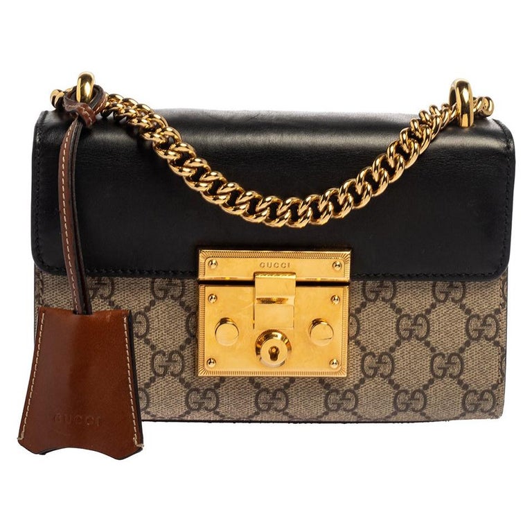 Gucci Beige/Black GG Supreme Canvas and Leather Small Padlock Shoulder ...