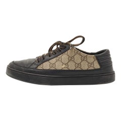 Gucci Beige/Schwarz GG Supreme Canvas und Leder Turnschuhe Größe 40