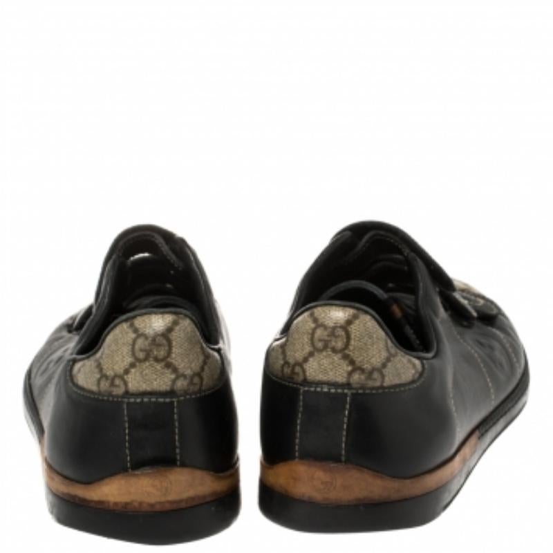Gucci Beige/Schwarze GG Supreme Canvas And Leder Velcro Turnschuhe Größe 40 im Zustand „Relativ gut“ im Angebot in Dubai, Al Qouz 2