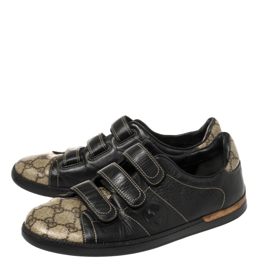  Gucci Beige/Noir GG Supreme Canvas and Leather Velcro Sneakers Size 40 Pour hommes 