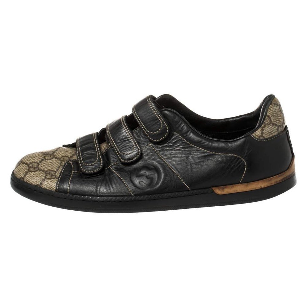 Gucci Beige/Noir GG Supreme Canvas and Leather Velcro Sneakers Size 40