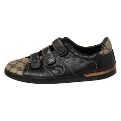 Gucci Beige/Black GG Supreme Canvas And Leather Velcro Sneakers Size 40