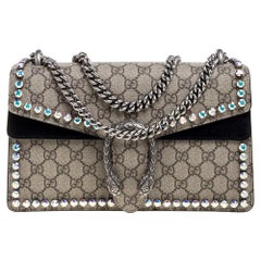 Gucci Beige/Black GG Supreme Canvas and Suede Dionysus Crystal Shoulder Bag