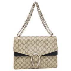 Gucci Beige/Black GG Supreme Canvas and Suede Medium Dionysus Shoulder Bag