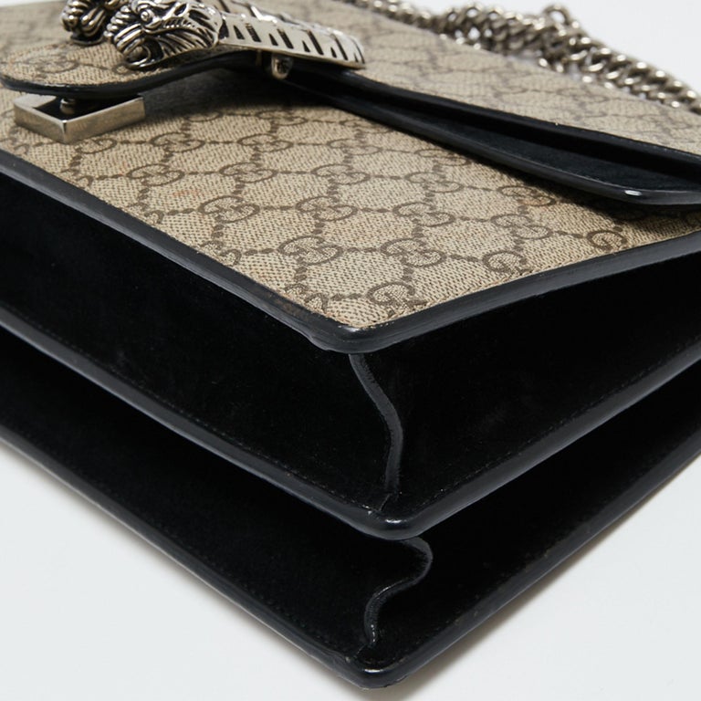 Gucci Beige/Black GG Supreme Canvas and Suede Small Dionysus Shoulder