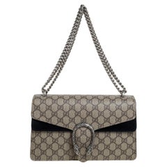 Gucci Beige/Black GG Supreme Canvas and Suede Small Dionysus Shoulder Bag