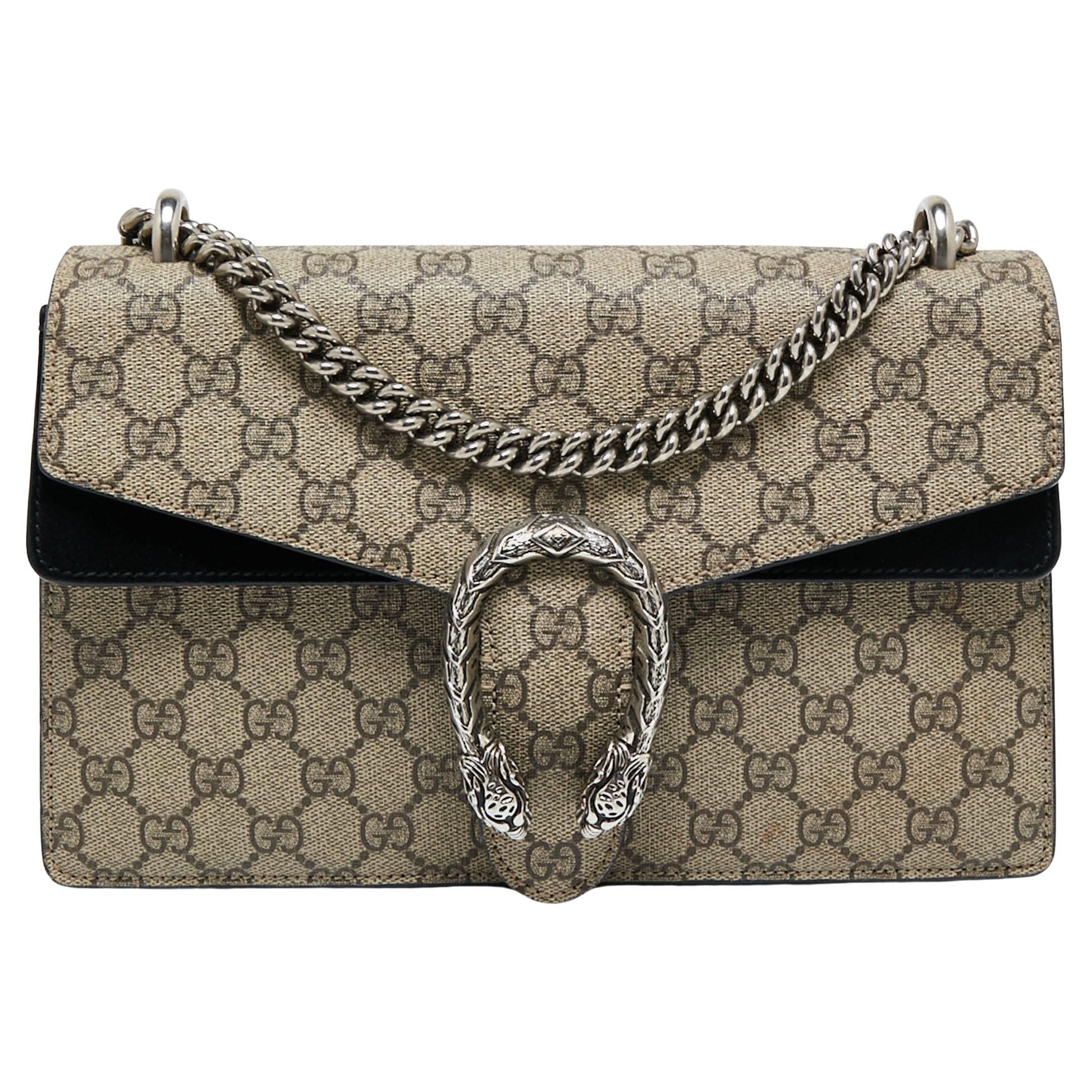 Gucci Beige/Black GG Supreme Canvas and Suede Small Dionysus Shoulder