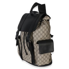 Gucci Beige Black GG Supreme Canvas Double Buckle Backpack