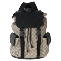 Gucci Beige Black GG Supreme Canvas Double Buckle Backpack