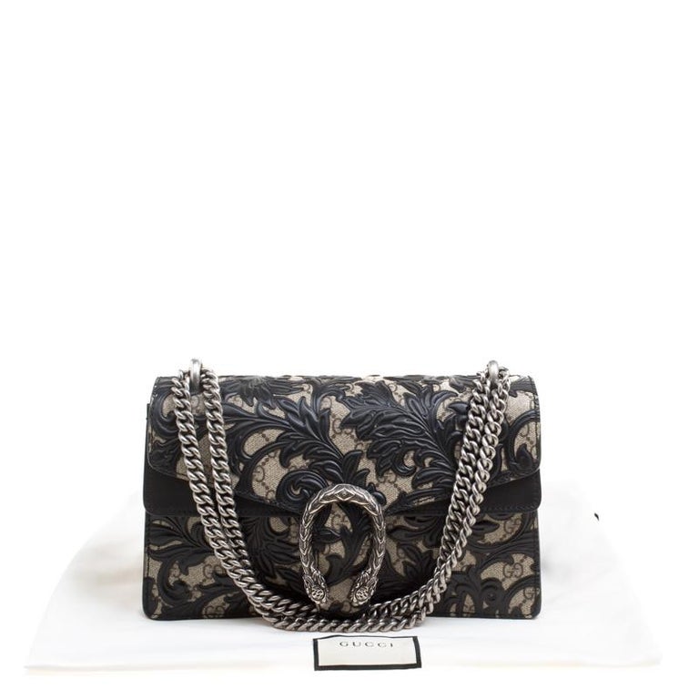 Gucci Beige/Black GG Supreme Leather Small Dionysus Arabesque Shoulder Bag For Sale at 1stdibs